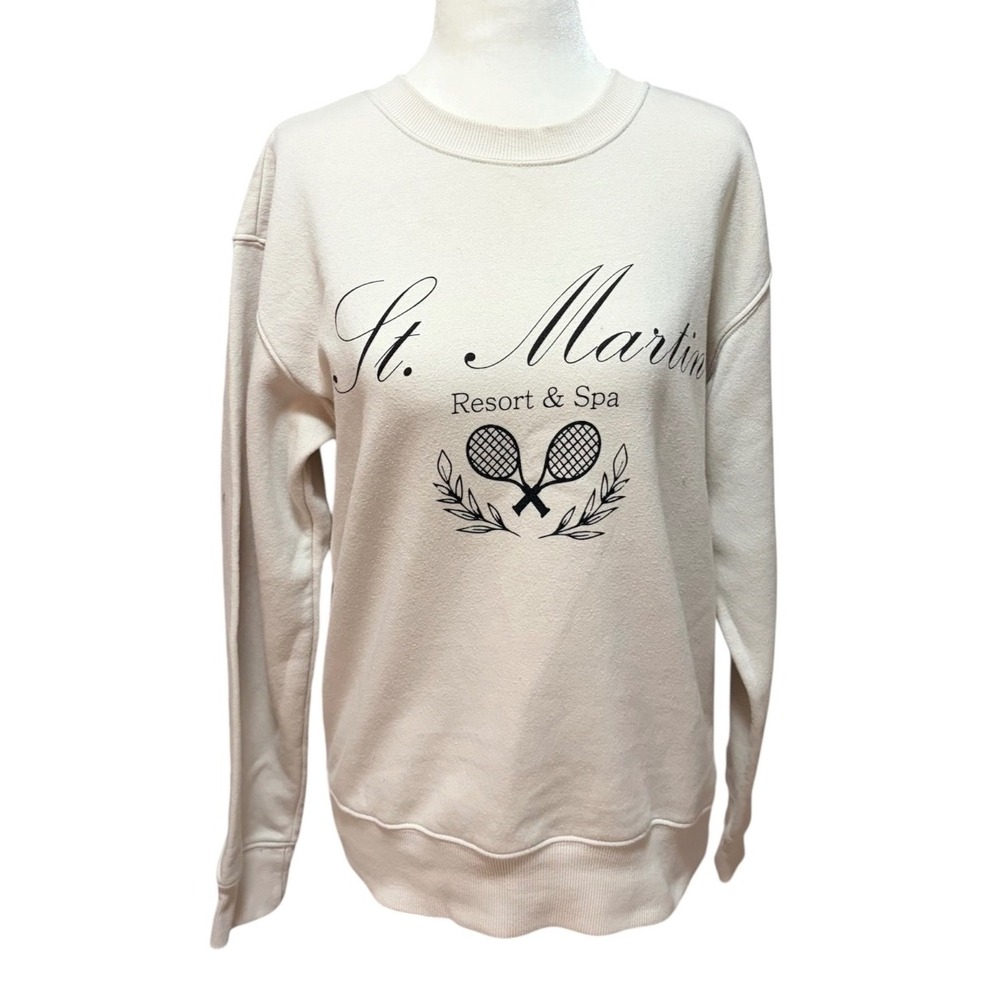 St Martin Resort & Spa Tennis Sweatshirt Size Small Cream Athletic - Picture 2 of 7